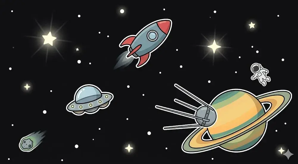 Rocket and planet in space for cosmic games at freeslots99.com