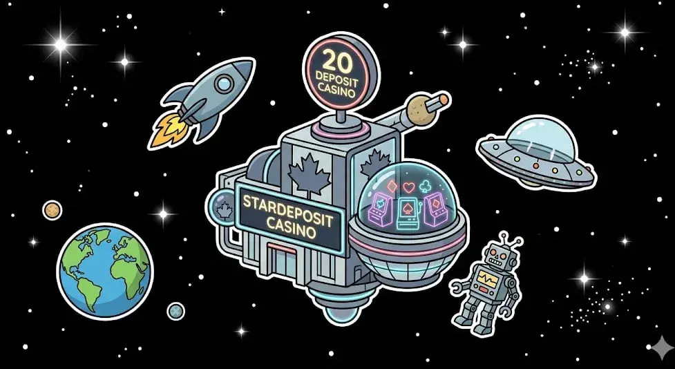 Canada 20 deposit stardeposit casino space station, rocket, Earth, UFO and robot in space for cosmic games at freeslots99.com