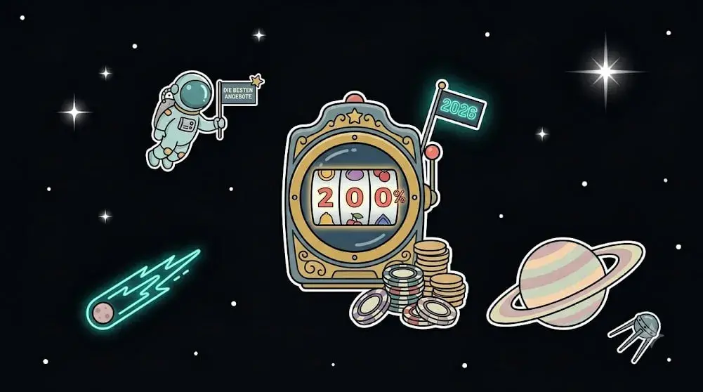 200% Casino Bonus 2026 Spielautomat mit Astronaut im Weltraum für freeslots99.com