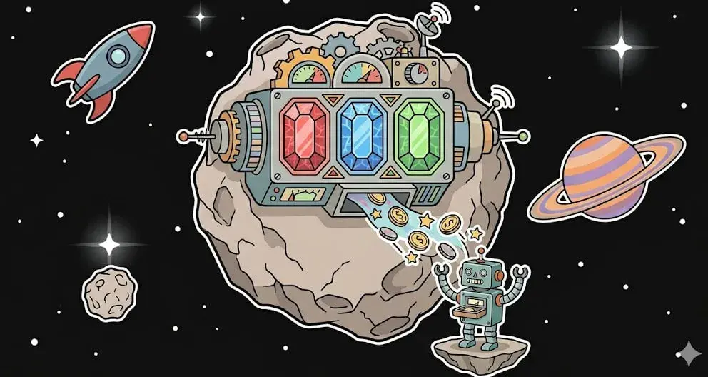 Cosmic asteroid slot graphics showing game payouts for freeslots99.com