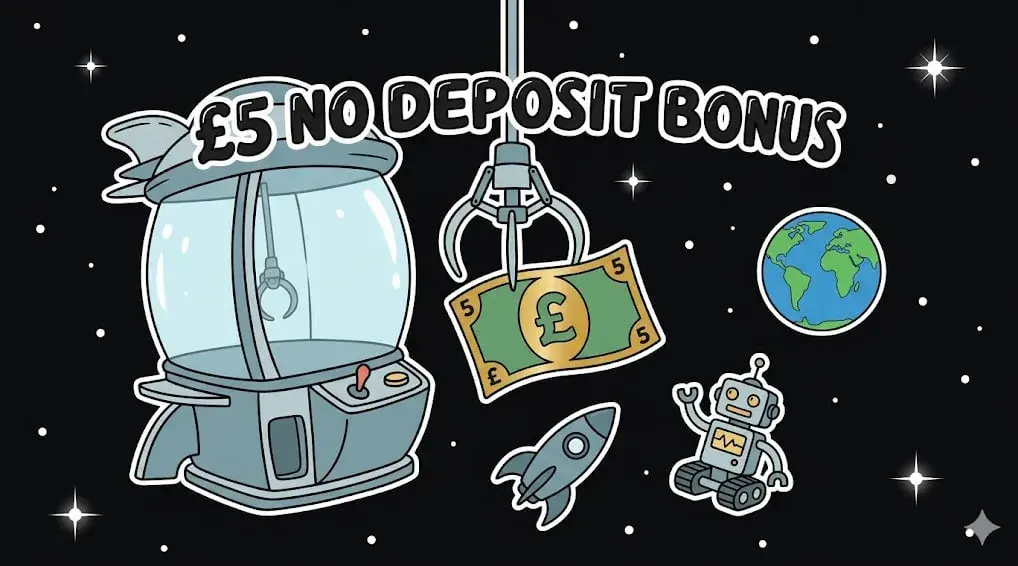 £5 no deposit bonus claw machine with a robot in space for freeslots99.com