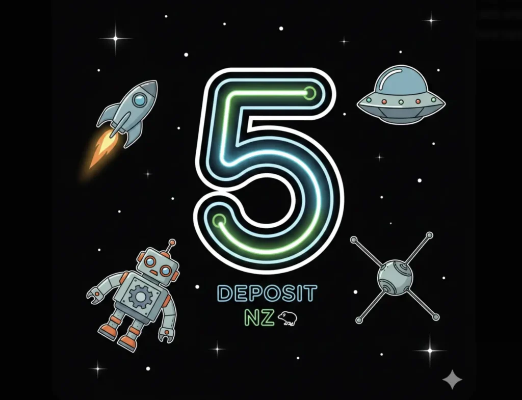 Neon number 3 with space elements representing 3 deposit NZ casinos on FreeSlots99