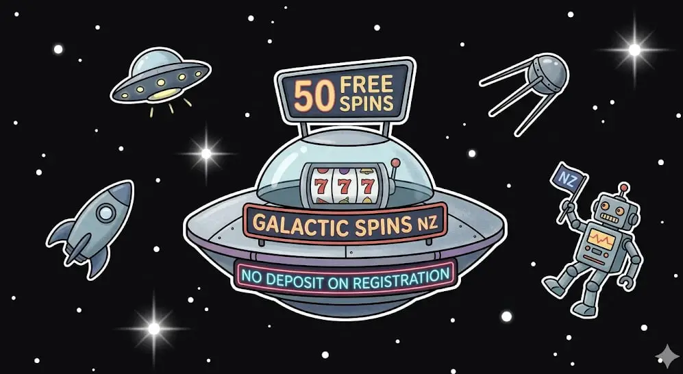 50 free spins Galactic Spins NZ UFO slot machine in space for freeslots99.com