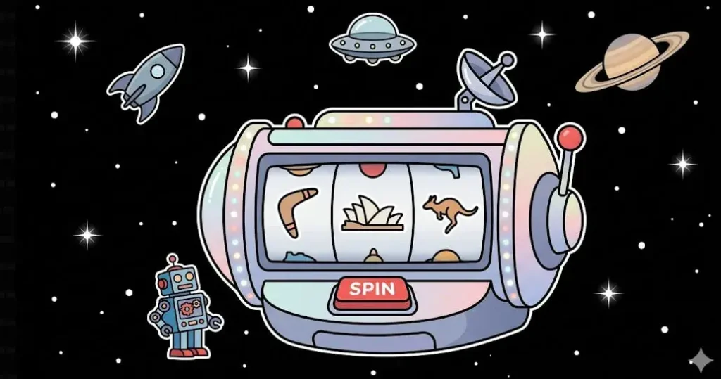 Australian slot machine in space for cosmic games at freeslots99.com