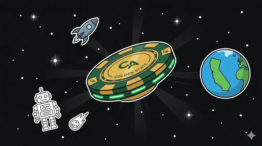 CA Golden State casino chip in space for cosmic games at freeslots99.com