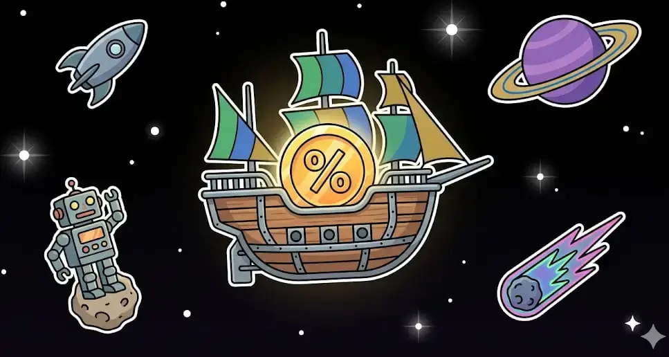 Cosmic ship with percent coin slot graphics showing space game theme for freeslots99.com
