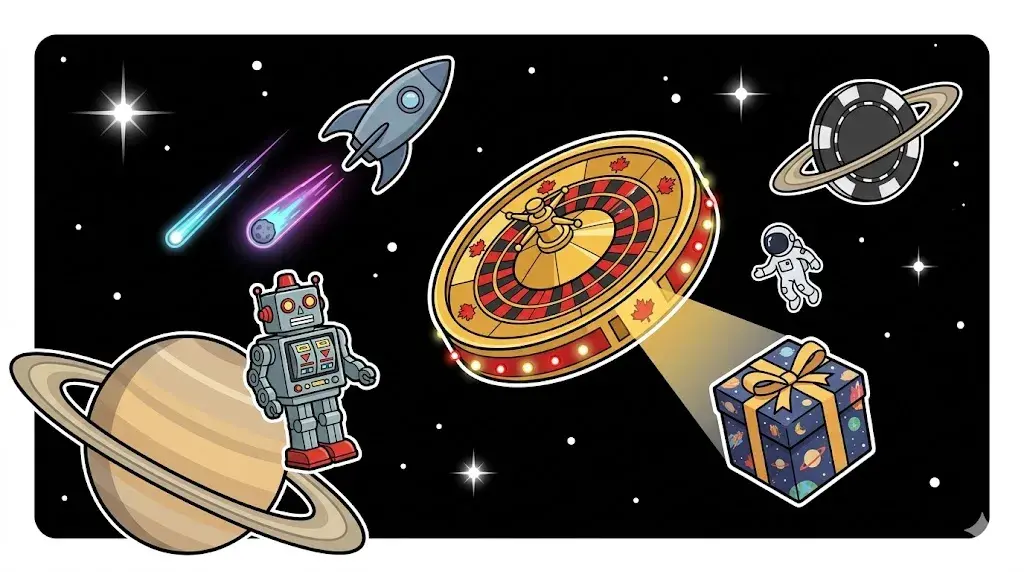 Canada roulette UFO and gift in space for cosmic games at freeslots99.com