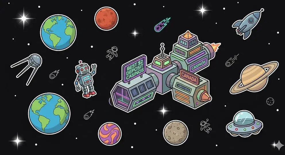 Best $2 deposit casinos Canada space station, planets, satellite, robot, astronauts, comets, rocket and UFO in space for cosmic games at freeslots99.com