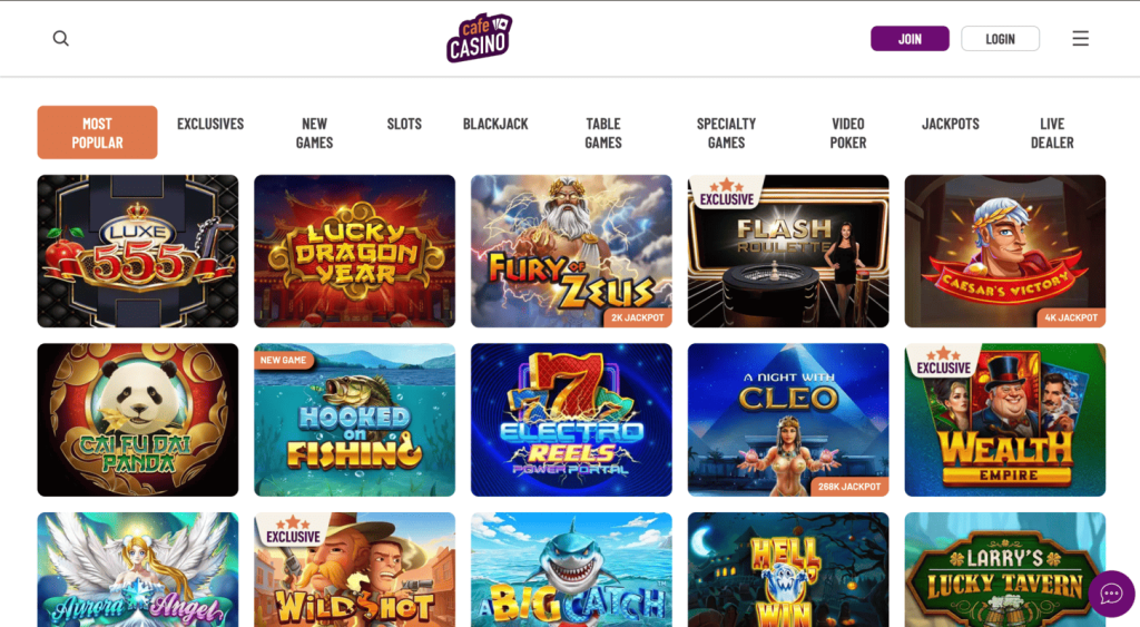 Cafe Casino real money casino screenshot 2026