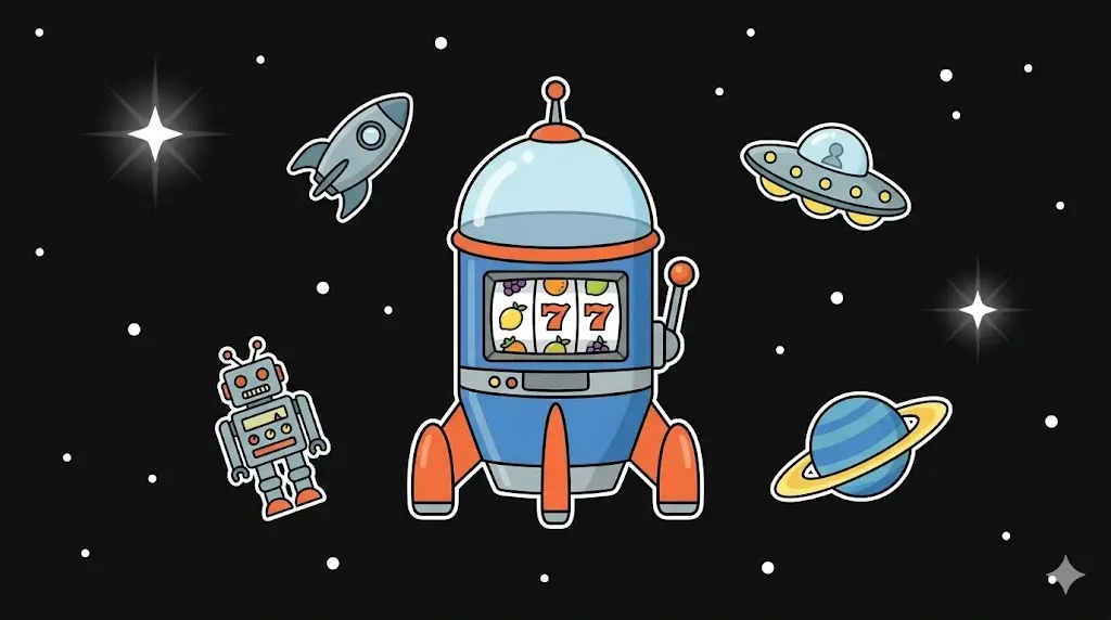 Rocket slot machine in space for cosmic games at freeslots99.com