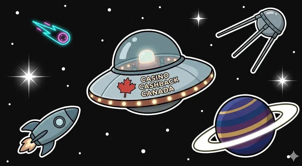 Casino cashback Canada UFO, comet, satellite, rocket and planet in space for cosmic games at freeslots99.com