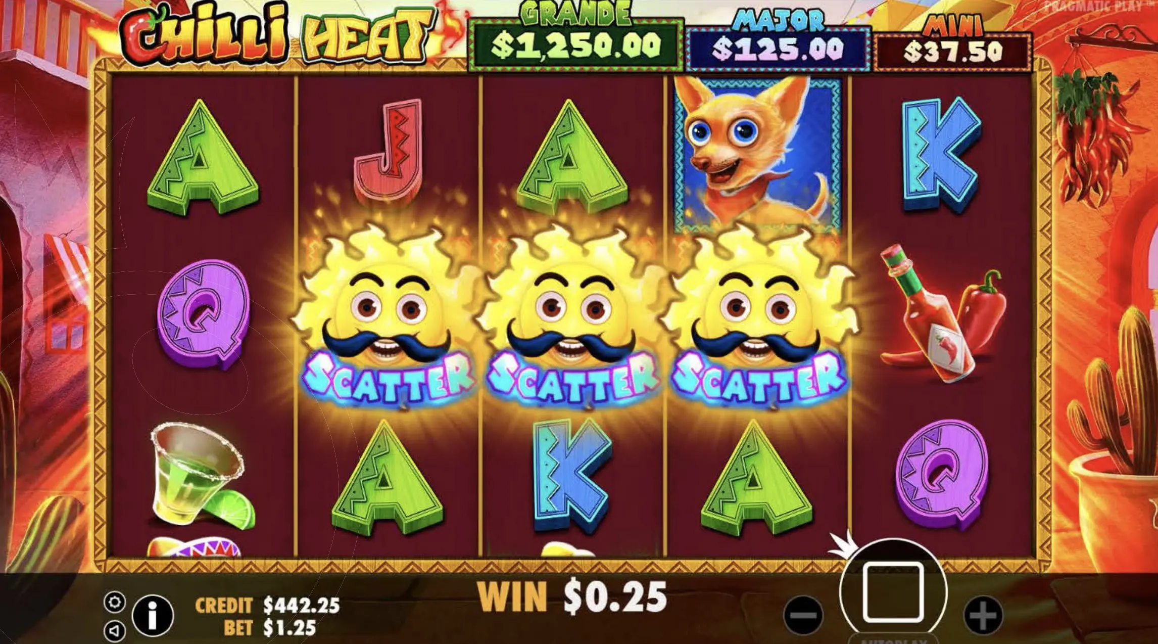 Chilli Heat Sizzling Respin triggered with locked Money Bag symbols