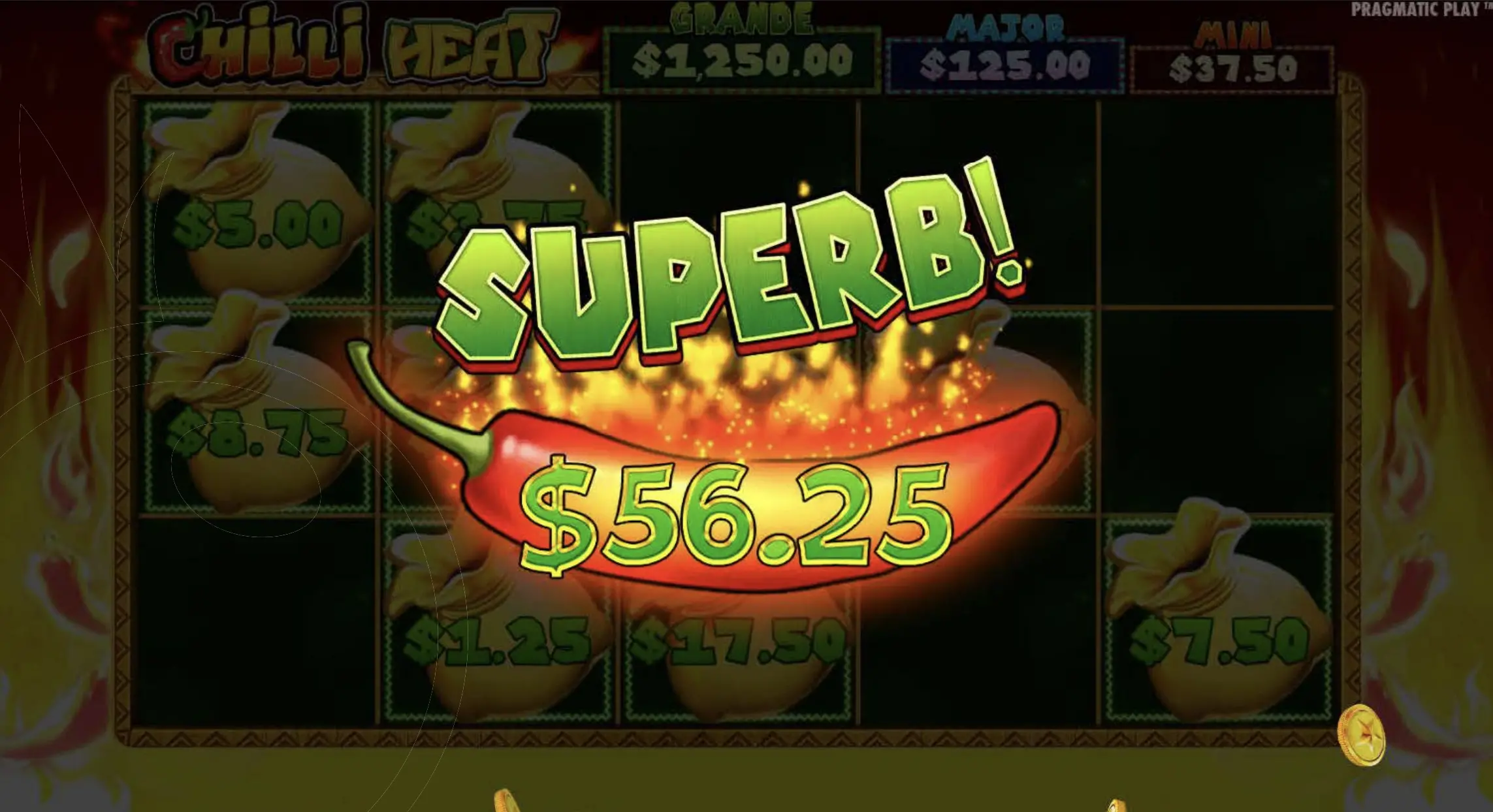 Chilli Heat Money Respin round with additional Money Bags locked in