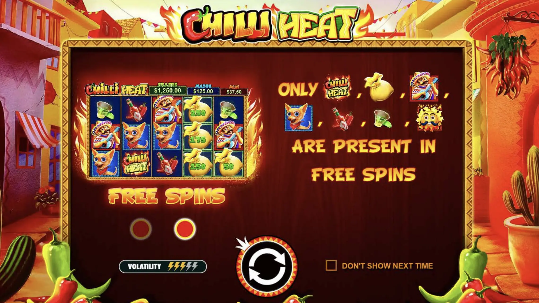 Chilli Heat 3 Sun scatter symbols triggering 8 Free Spins