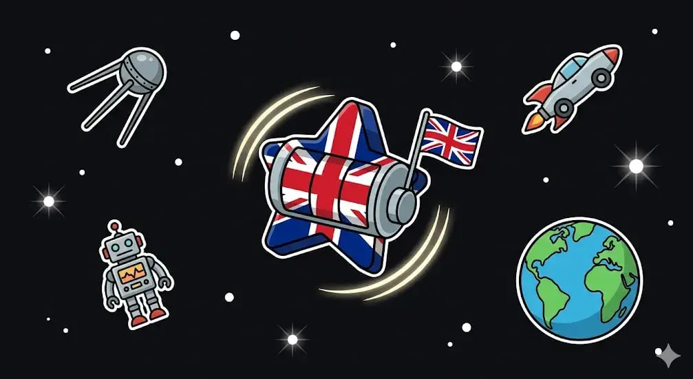 UK flag star slot machine spinning in space for freeslots99.com