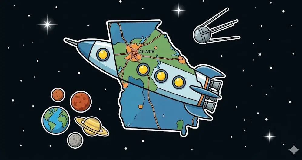 Georgia map with a rocket in space for regional gambling themes on freeslots99.com