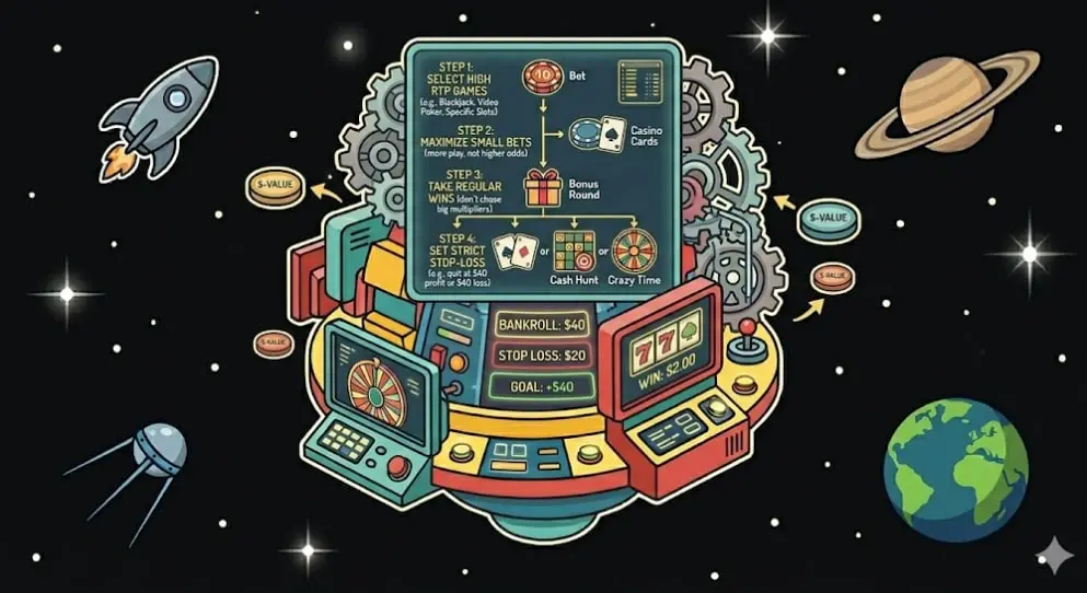 Cosmic strategy lab showing game play steps and bankroll management on www.freeslots99.com