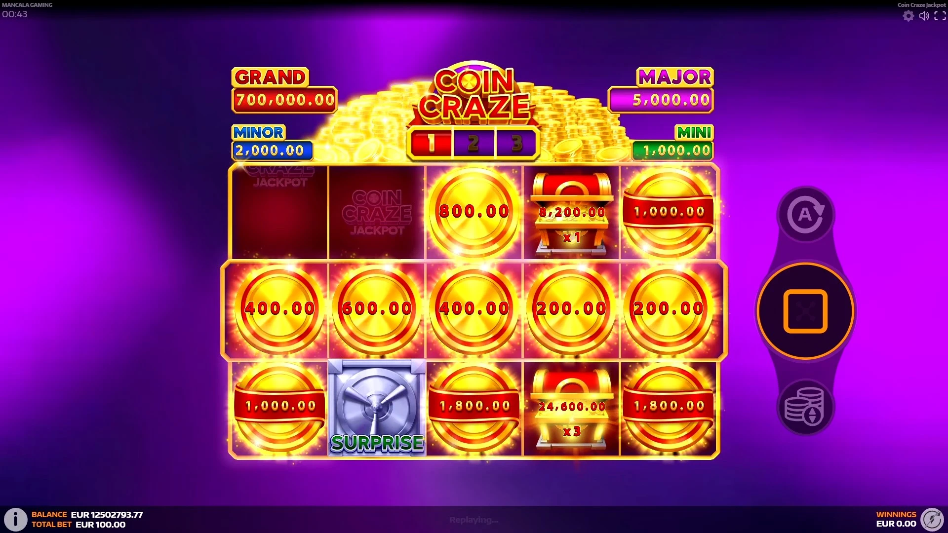 Coin Craze Power Up — Bonus Game respin screen