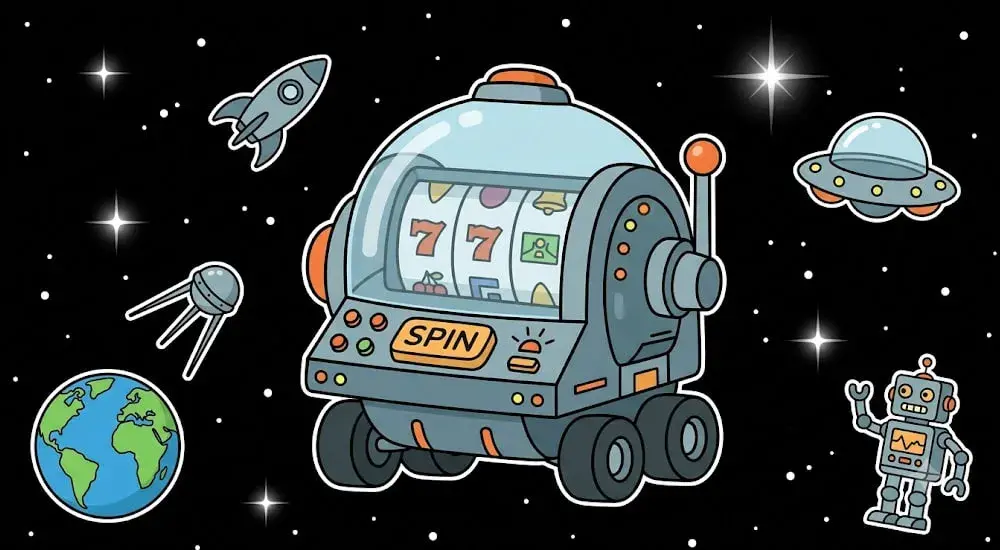 Weltraum Rover Spielautomat mit Spin Button im All für freeslots99.com