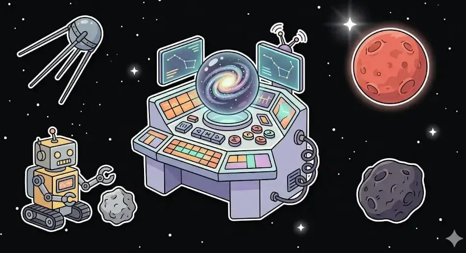 Space control console slot graphics showing the cosmic game theme for freeslots99.com