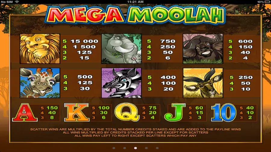 Mega Moolah slot screenshot 2