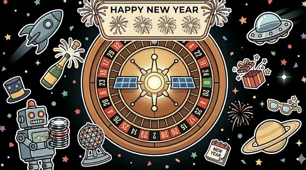 Space roulette graphics showing New Year theme for freeslots99.com
