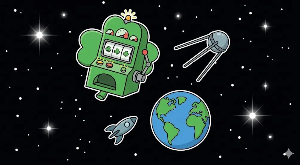 Irish shamrock slot machine floating in space near Earth for freeslots99.com