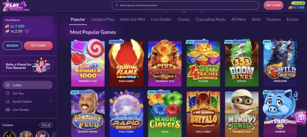 Playfame Casino Screenshot