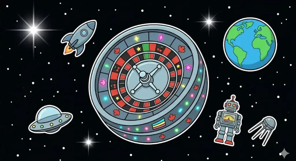 Canada roulette wheel in space for cosmic games at freeslots99.com