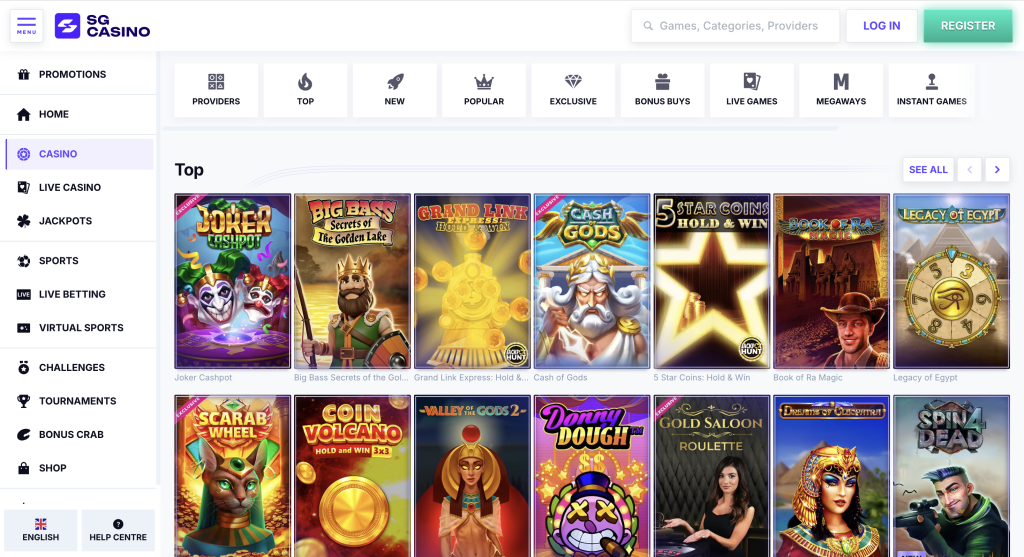 SG Casino game providers overview screenshot