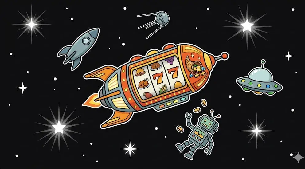Thanksgiving rocket slot machine in space for cosmic games at freeslots99.com