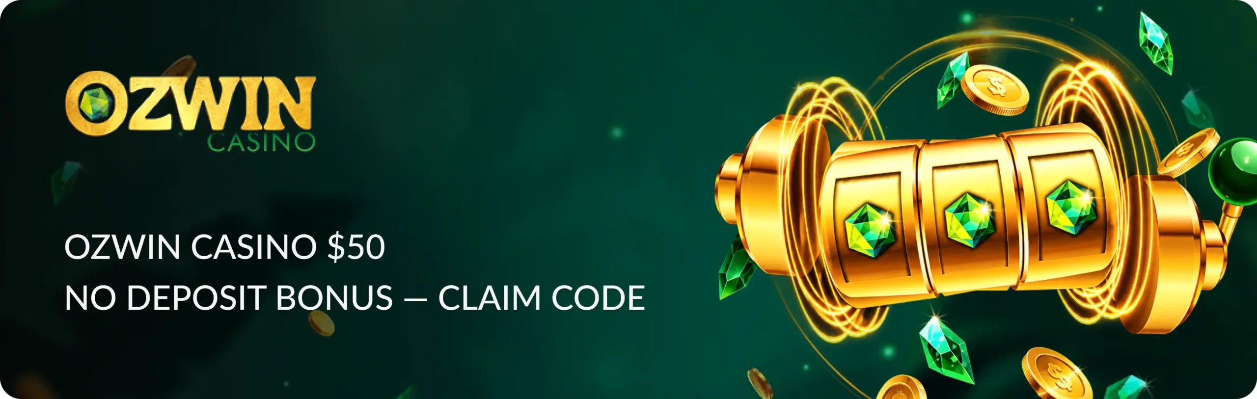 Main banner Ozwin Casino $50 No Deposit Bonus