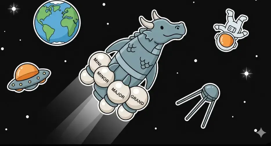 Dragon Link jackpot spaceship in cosmic theme for game info on www.freeslots99.com