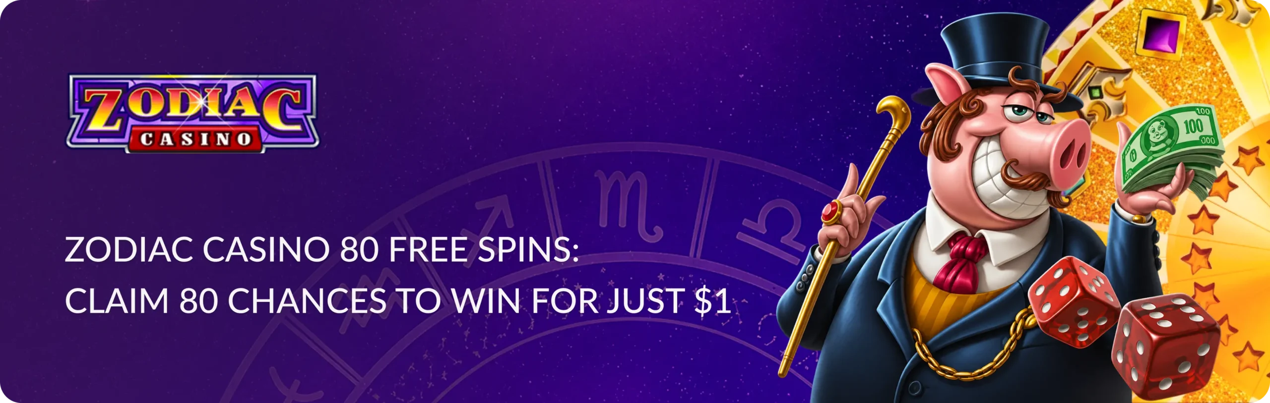 Main banner Zodiac Casino 80 Free Spins