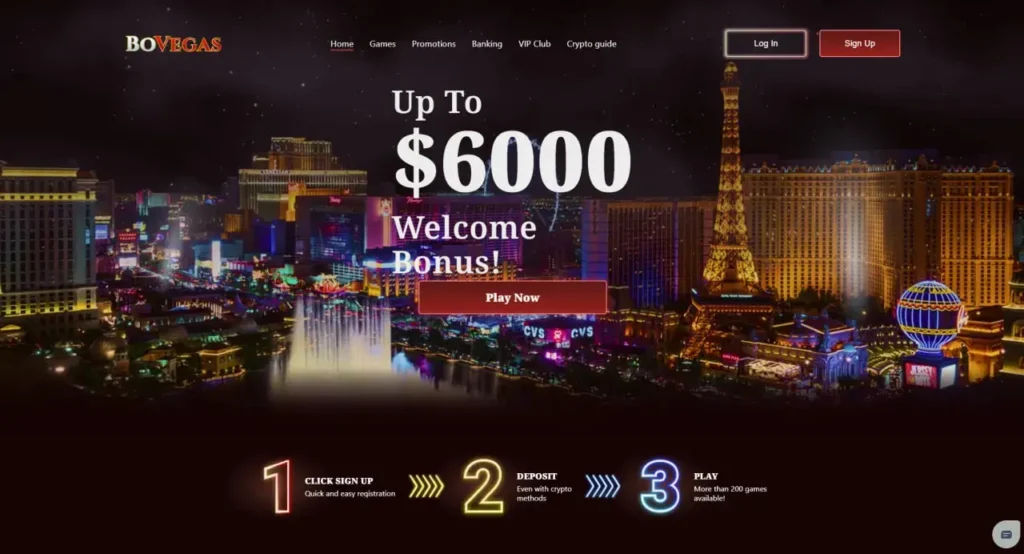 BoVegas Casino welcome bonus page