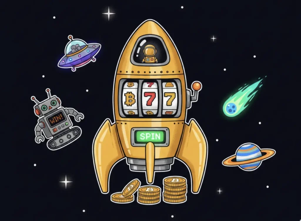 Bitcoin rocket slot machine in space for cosmic games at freeslots99.com