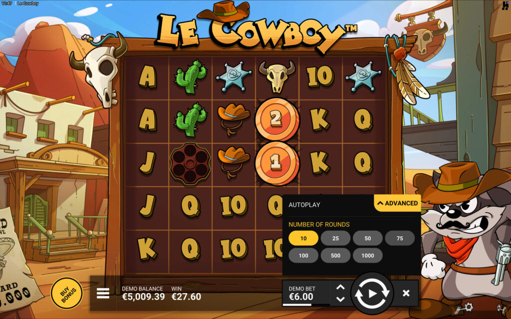 Le Cowboy slot gameplay screen