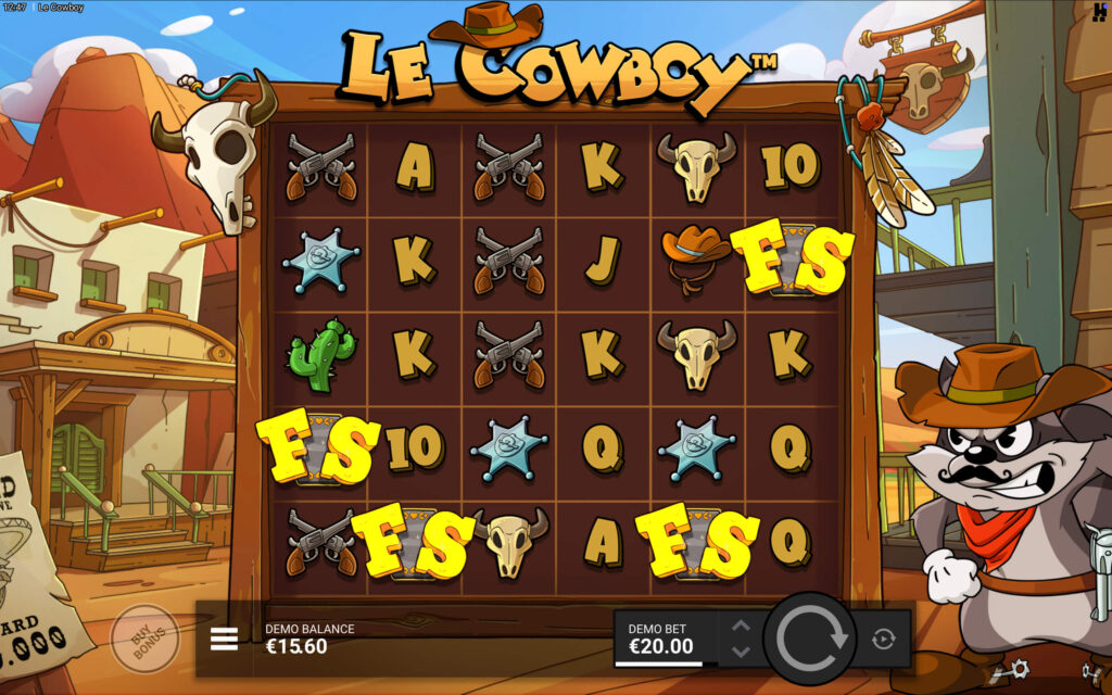 Le Cowboy slot free spins screen