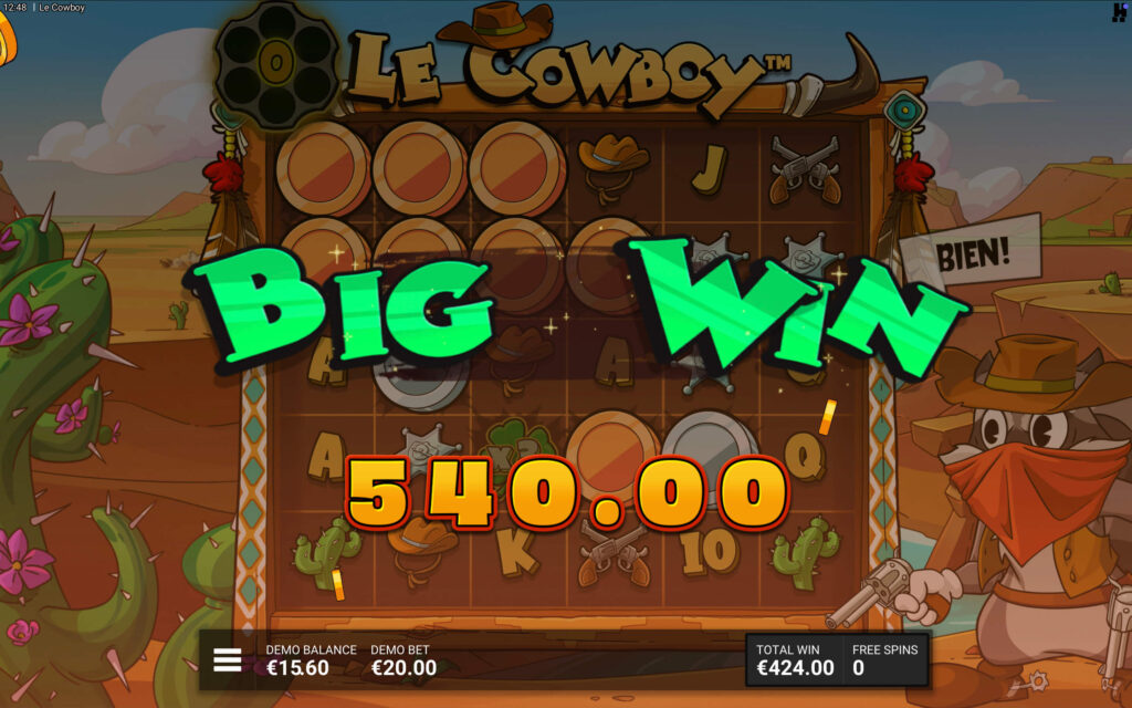 Le Cowboy slot max win screen