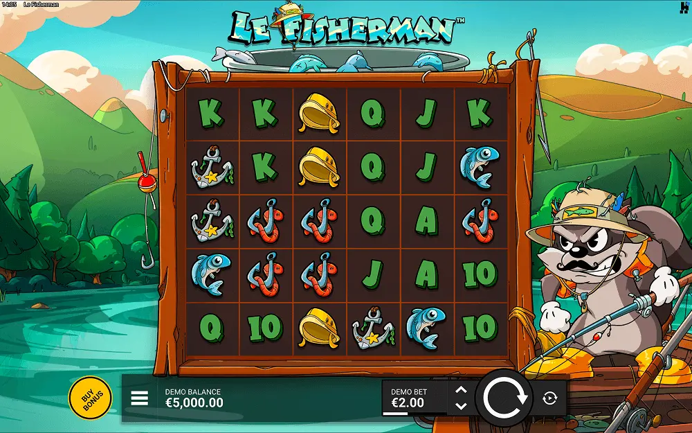 Le Fisherman slot game screenshot showing the 6x5 grid