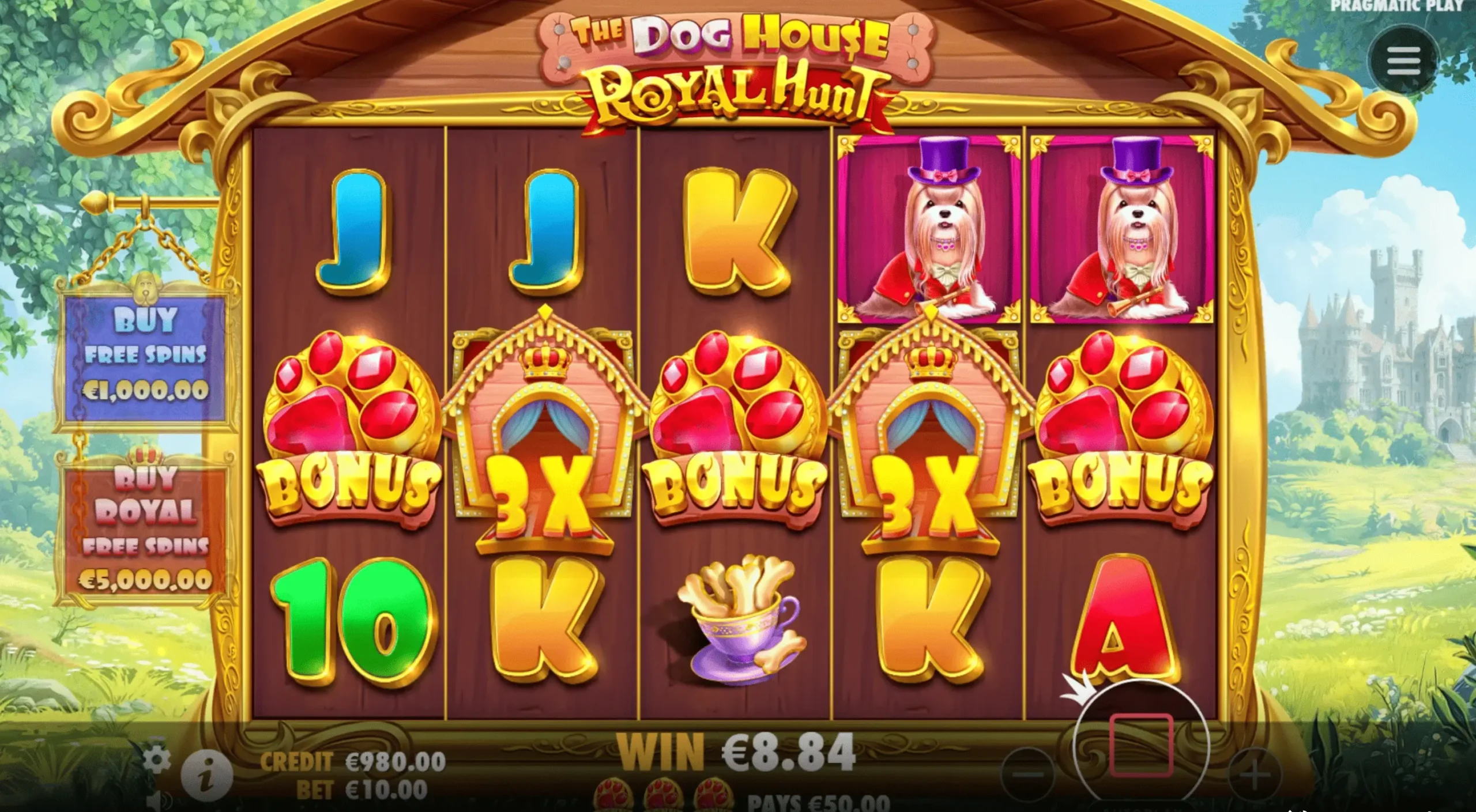 The Dog House Royal Hunt slot — base game reels with wild multipliers